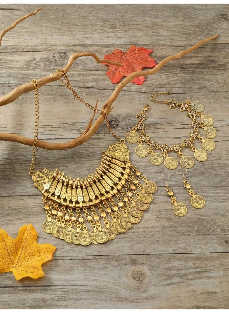 Saudi Founding Day Luxury Antique Gold-Tone Jewelry Set (Necklace, Bracelet & Earrings) – Elegant Traditional Accessories for a Premium Heritage-Inspired Look - Image 2